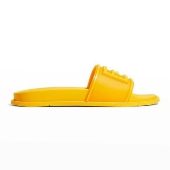 NEW - FENDI Logo-Embossed Baguette Rubber Slide Sandals - Yellow Size US 7 - Picture 6 of 8